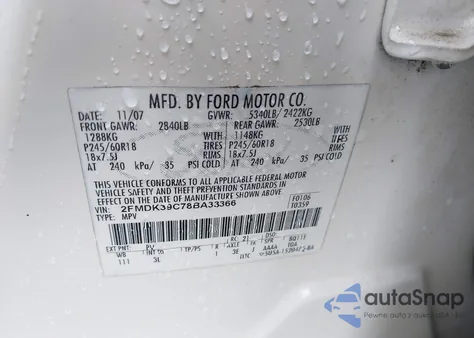 2008 Ford Edge Limited z USA, uszkodzony, nr VIN 2FMDK39C78BA33366